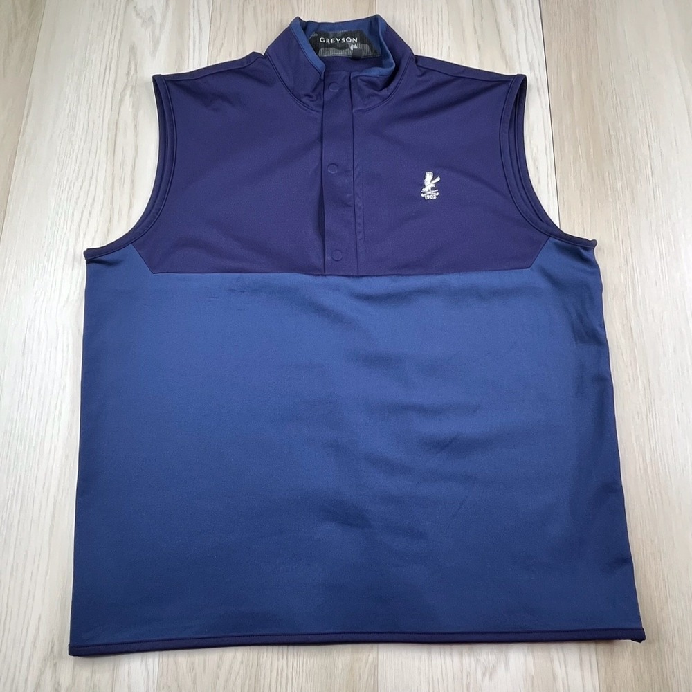 Greyson Golf Vest Mens Size Large Navy Blue Snap Collar Sleeveless Jacket